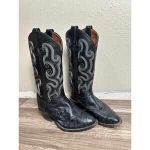 Tony Lama Boots Women's Size 6 Full Quill Ostrich Leather 13" Black Western Shoe